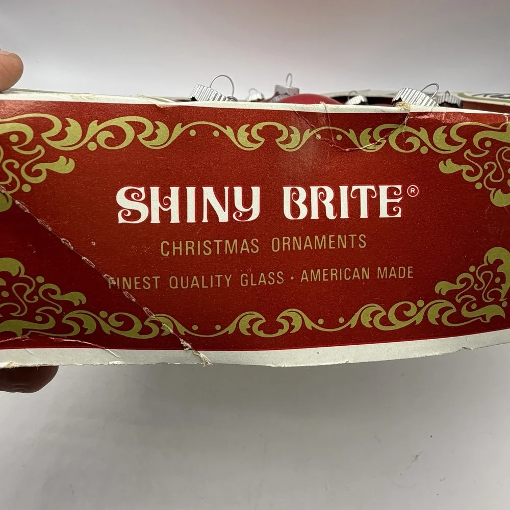 Vintage Shiny Brite Pink Red Glass Christmas Ornaments Set of 12 in Box Read